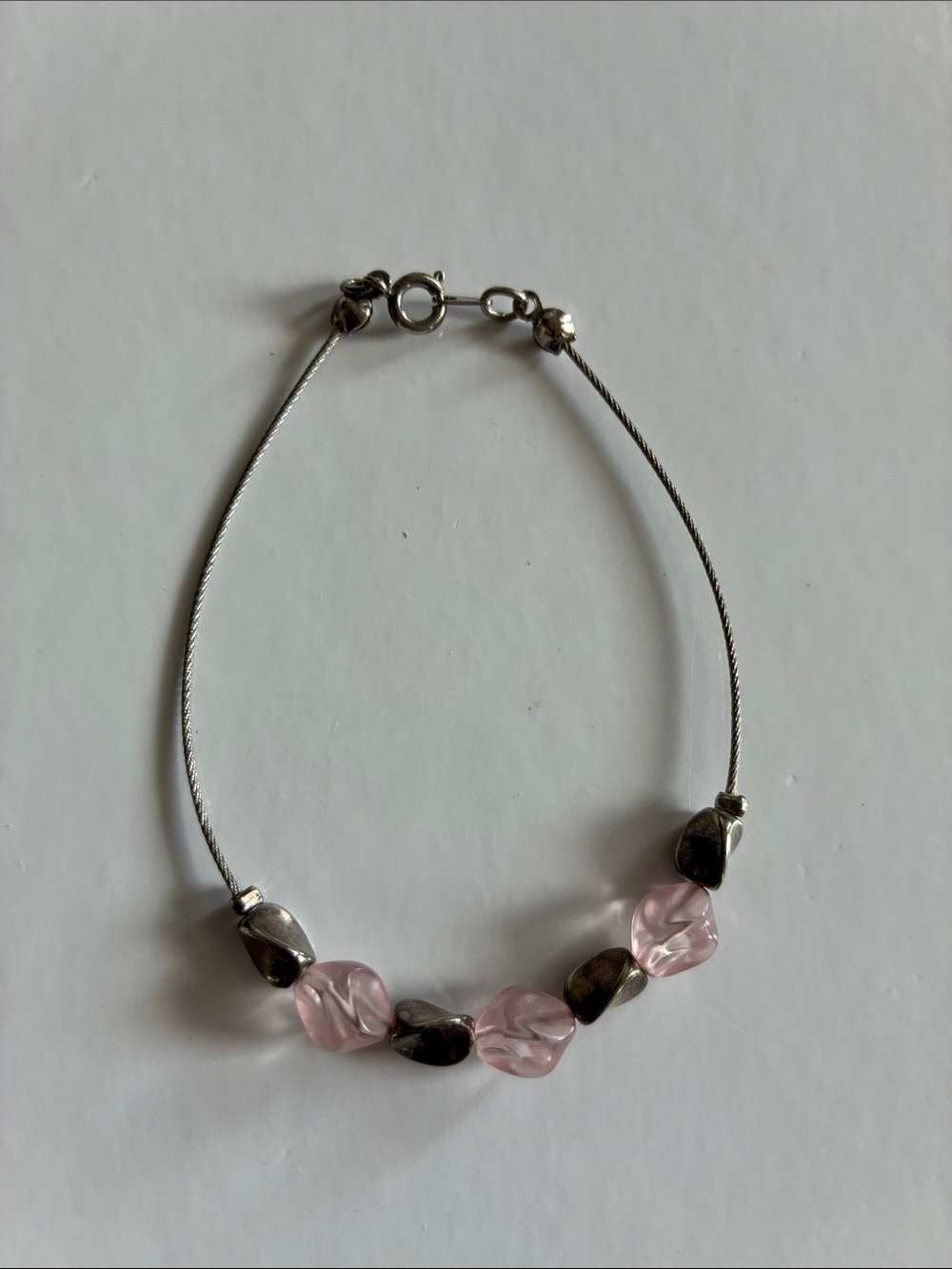 Delicate Pink and Silver Bead Cable Bracelet